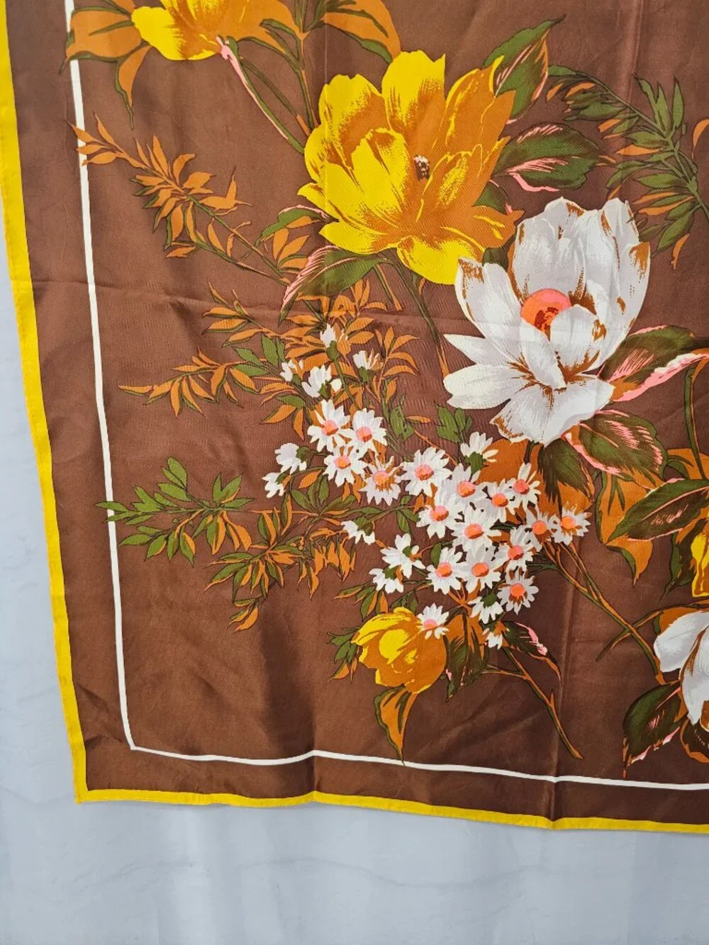 Vintage Paoli Scarf Floral Brown Japan Acetate Retro Boho